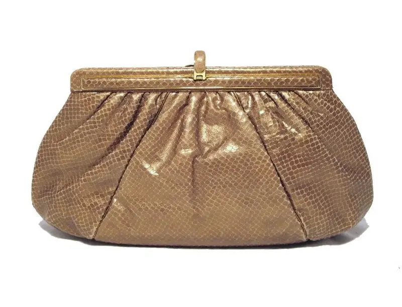 Pre-owned JUDITH LEIBER Snakeskin Exterior with Stone Accents Clutches & Wristlets Leiber Metallic Bronze Snakeskin Clutch