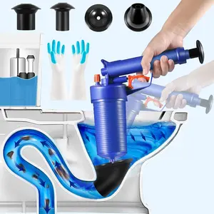 Plunger - High Pressure Air Drain Gun, Drain Clog Remover Tool with 4 Sized Suckers, Pipe Dredging, Sink Plunger for Tub Drain Clogged Pipe