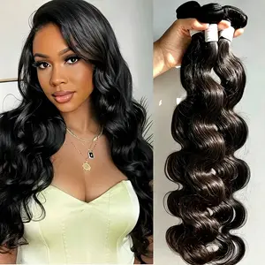 Odbe Hair 30Inch Natural Black Body Wave 12A Brazilian Virgin Human Hair Bundles 3/4 Bundles Double Weft Long Wavy Real Hair Weave Extensions for  Black Women