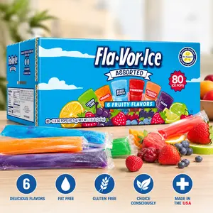 Fla-Vor-Ice Fruit Snack Freezer Bars Variety Pack, 3.5 Oz, Assorted Flavors (Lemon-Lime, Berry Punch, Grape, Strawberry, Orange, Tropical Punch), 80 Count