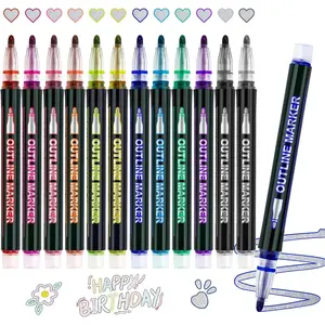 12 Colors Metallic Outline Markers,   Pens for Rock, , Ceramic, Self Outline Glitter Art Pens for Adults, Teens - Easter Basket Stuffers & Crafting Essentials