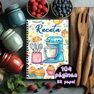 Spanish Baking Recipe Notebook, Hand-Drawn Food Elements, Large Capacity, 104 Pages, Perfect for Cooking Enthusiasts, Ideal Gift