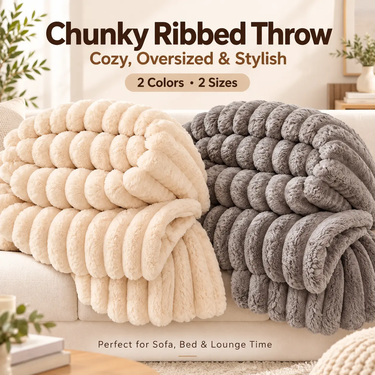 1 warm, thick ribbed blanket; comfortable; oversized and stylish; decorative bedroom throw; outdoor blanket; bedspread/bed cover;