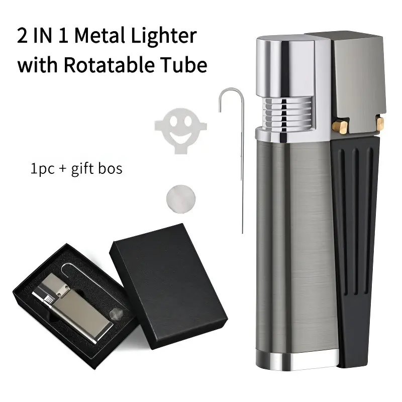 (Gas Not Included)2-in-1 Foldable Refillable Lighter Set - Durable Metal Soft Flame with Adjustable Control - Multipurpose for BBQ Camping - Cool Gadget Gift for Men Husband
