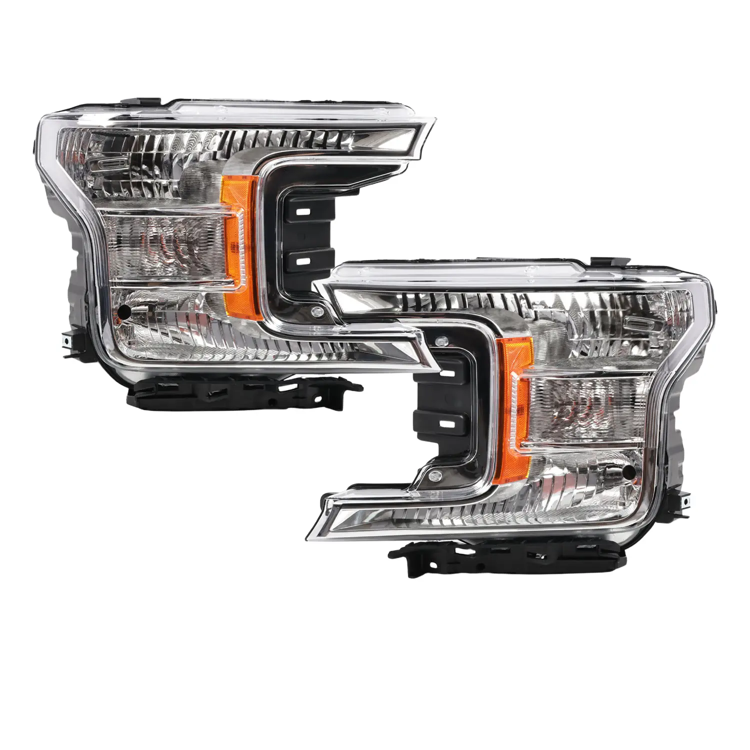 Nakkaa Halogen Headlight Assembly - Chrome Clear, Direct Plug-In, H13 Bulb Slot, High/Low Beam, OEM Match, Polymer Lens, Fit for 2018-2020 Ford F150 Pickup Truck