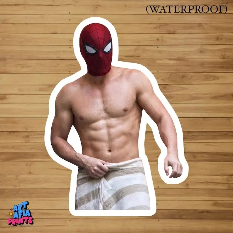 Spidey Shirtless Funny Sticker, Laptops Water Bottles and Phone Cases sticker