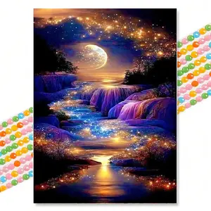Dreamy Starry Night Waterfall 5D Diamond Painting Kits, Diy Diamond Art, Round Drill 30x40cm, Bedroom Living Room Decor, DIY Stress Relief Gift