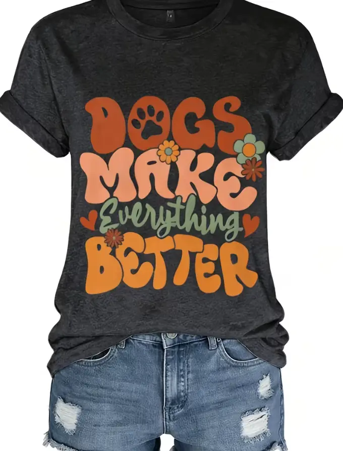 Limited Edition Unisex Dog Paw Print & "Dogs Make Everything Better" T-Shirt - Soft Breathable 100% Tee Suitable for Dog Owners, Casual Wear