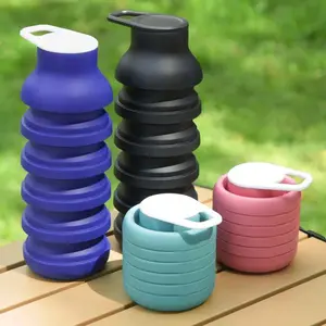 Amazon Creative Silicone Folding Cup Outdoor Travel Silicone Sports Kettle Portable Hand Cup Thin Cycling Water Cup