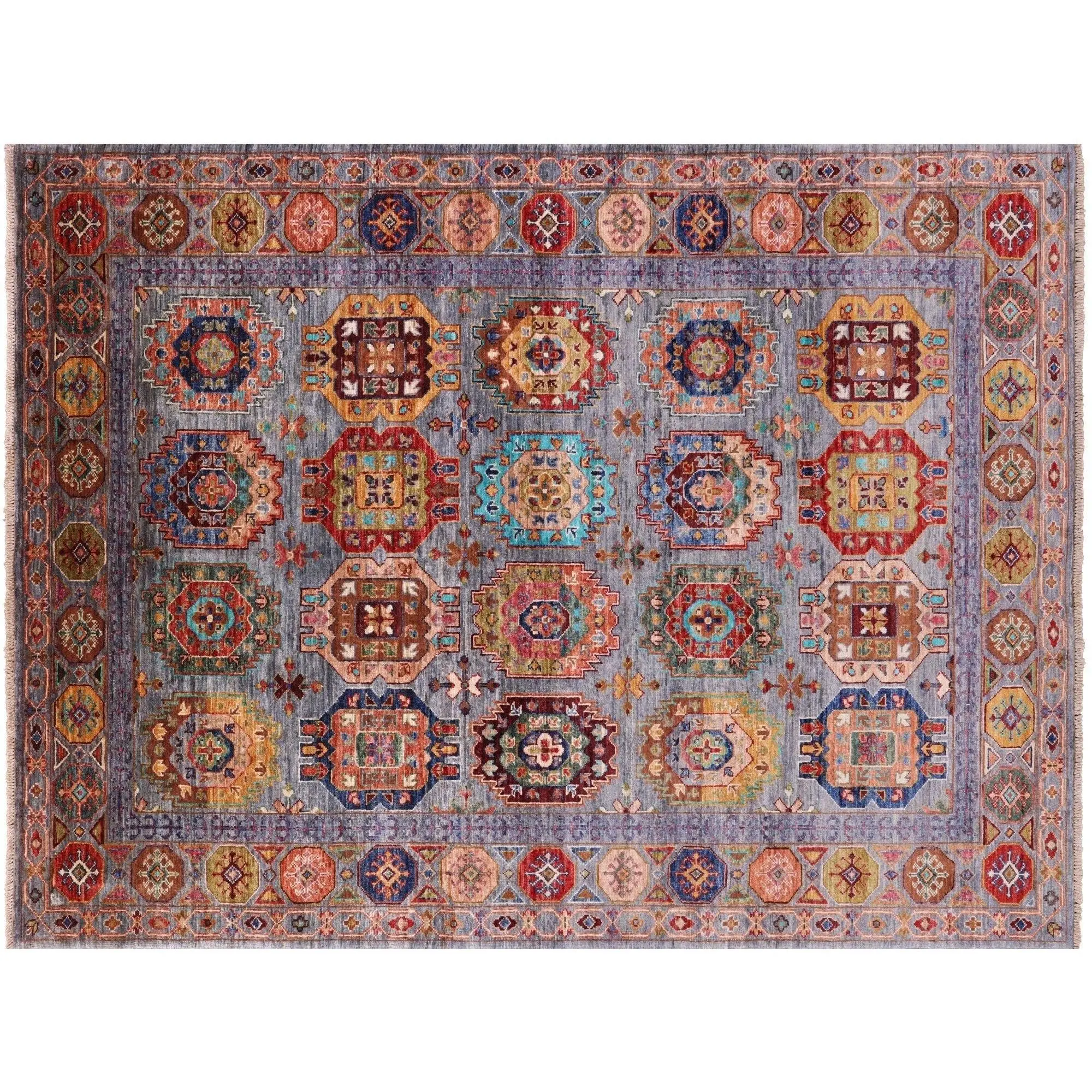 Grey Hand-Knotted Fine Turkmen Ersari Wool Rug 5' 2" X 6' 10" - Q17263
