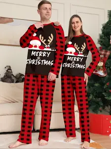 Christmas Couple Matching Homeewear Set, Loose Fit Long Sleeve Pants, Soft Breathable Fabric, Holiday Party Family Photo, Santa Print