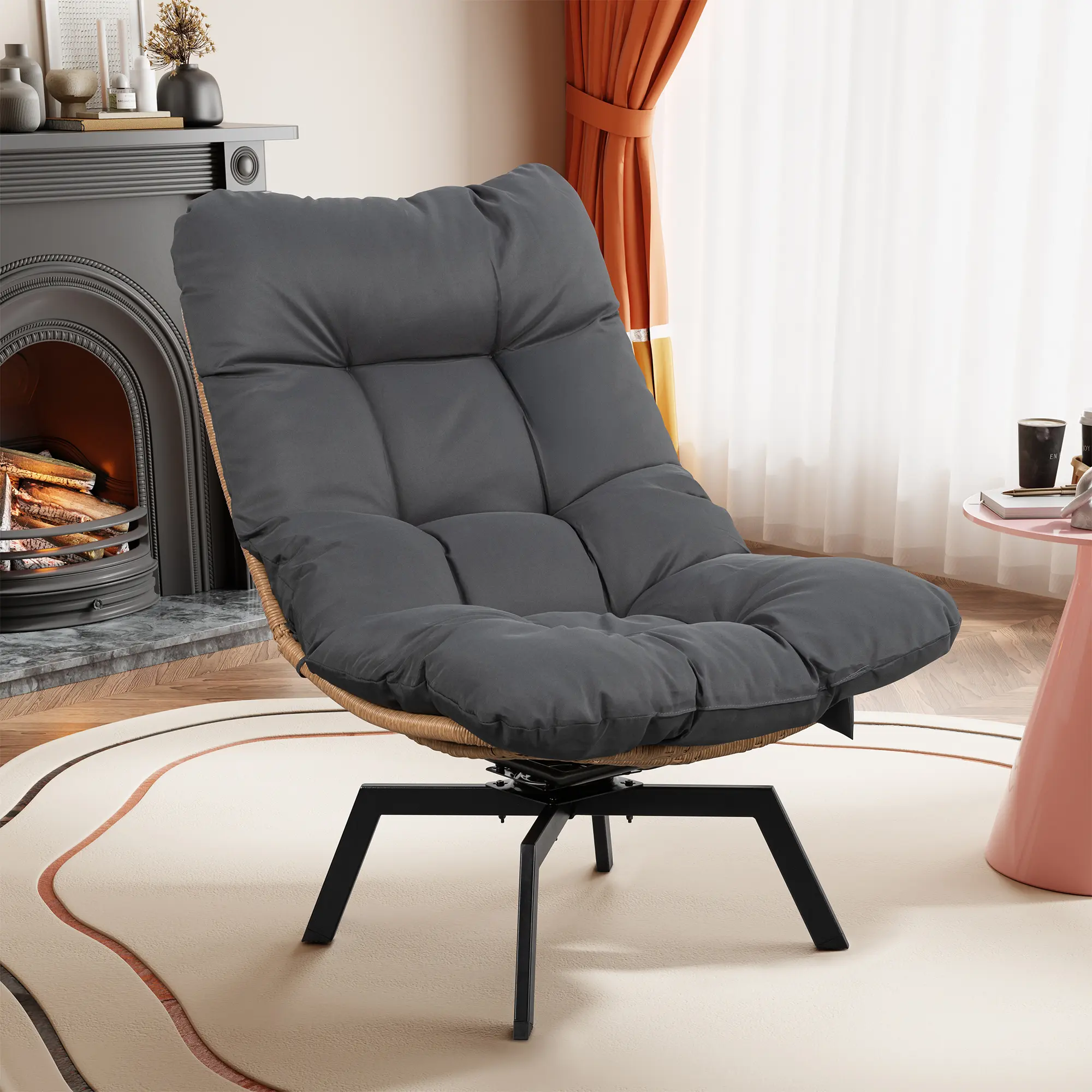 Natural rattan & dark gray seat