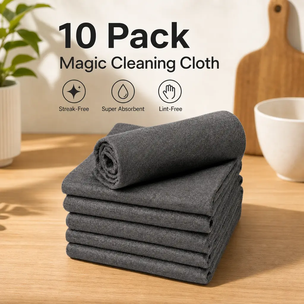 10-Count Premium Microfiber Cleaning Towels - Thickened Absorbent, Easy Clean Washable, Lint-Free Heavy-Duty Wipes for TV/Car/Window, Phone & Electronics Durable Cleaning Supplies