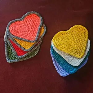 Crochet Heart Shaped Coasters Set of 4 - Colorful Heart-Shaped Tableware