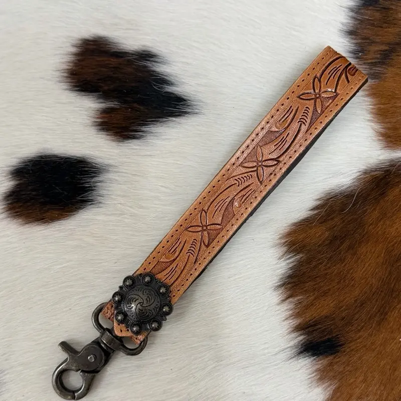 Prairie Rose Tooled Leather Key Fob