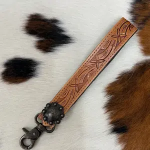 Prairie Rose Tooled Leather Key Fob