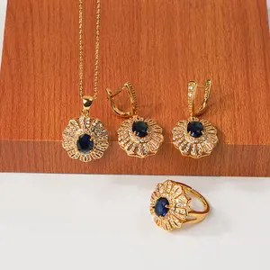 Women's Luxury Emerald Green Zircon 3-Piece Jewelry Set - Necklace, Earrings, Ring for Wedding