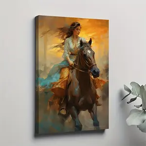 A horse-themed fantasy oil painting canvas poster, size 11.81 x 17.72inch, with a solid wood frame, hook-style installation, suitable for living room, dining room, office, bar, courtyard wall decoration, horse decor