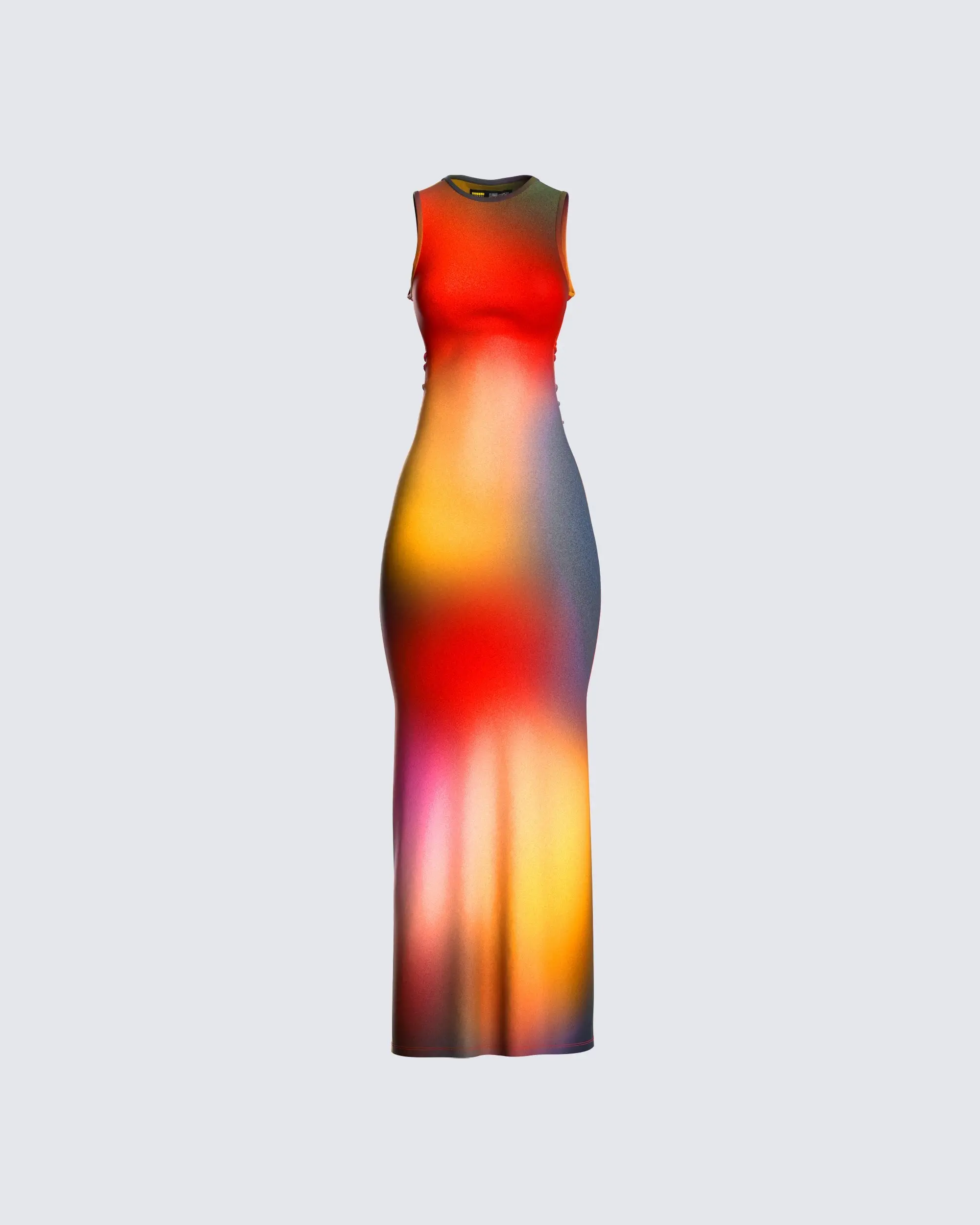 Women's Sleeveless Bodycon Maxi Dress in a Rainbow Gradient Print, Casual Crew Neck Polyester Spandex Blend