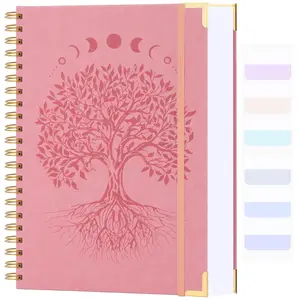 Sun Tree Embossed Leather Diary Notebook, A5 Spiral Bound, 300 Pages, College Ruled, Index Tabs, School & Work Journal, Graduation Gift, Travel Diary Notebook