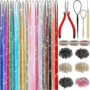 Hair Tinsel Kit, 18-Color Fairy Extensions (7600 Strands) - Heat-Resistant Holographic Glitter for Girls, Christmas Party, Festival