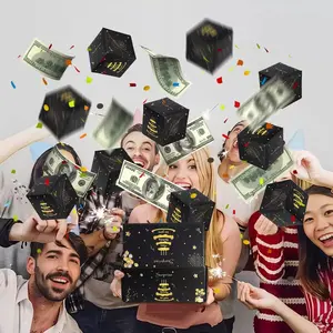 1PC Birthday Surprise Gift Box Exploding Birthday Money Happy 20 Bouncy Exploding Money Box with Confetti Black Gold Pop-up Cash Men's Children's Birthday Party Supplies