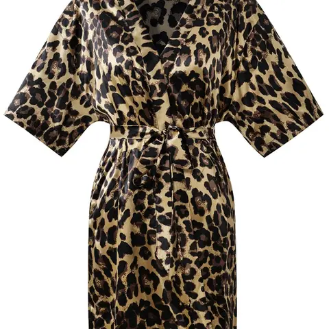 Women's Leopard Print Belted Fitted Robe, Casual V Neck Wrap Robe, Soft Comfortable Loungewear Nightwear Nightgown for All Seasons Womenswear, Bathrobe Pajama Gown