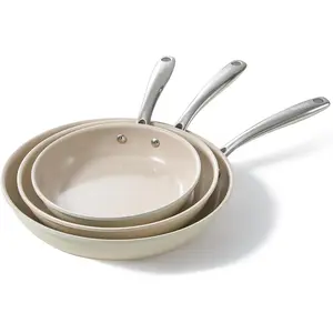 Nonstick Frying Pans Set, Ceramic Pan Skillet, Non  Pans for Cooking, 8" 9.5" 11" Ceramic Frying Pan Set  & PTFE & PFOA Free with Stay Cool Handle, Dishwasher & Oven Safe, Beige White