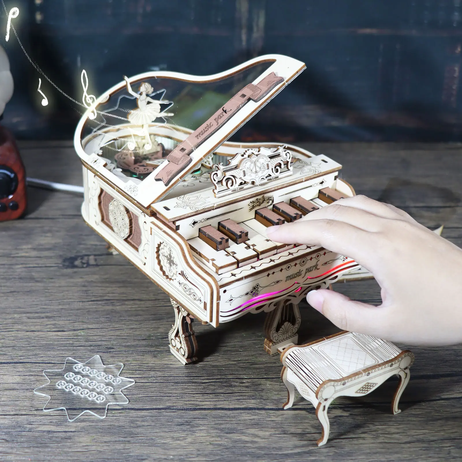 3d Wooden Puzzle Piano Music Box Can be played Handmade Assembly Model kit DIY Crafts Holidays birthdays Christmas Gifts Decor Ornaments