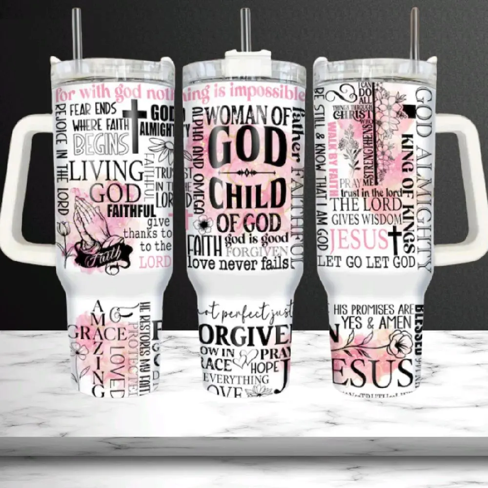 Christian Bible Verse 40oz Tumbler - Women of God Religious Gift with Prayer and Scripture Texts - Bottle, Drinkware Stylish Mug  Cup Reusable Flasks Bottled
