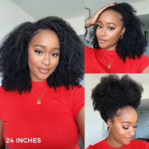 OQ HAIR Afro Curly 3 In 1 Wear Go Half Wig Seamless Flip Over Wig Invisible Hairline Glueless Human Hair Wigs Beginner Friendly Half Wig Comfortable Fit Vacation Hair Wig Outdoorfun dealsforyoudays