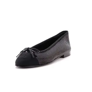 Pre-owned Chanel Women's CC Cap Toe Bow Ballerina Flats Sequins with Grosgrain by Rebag