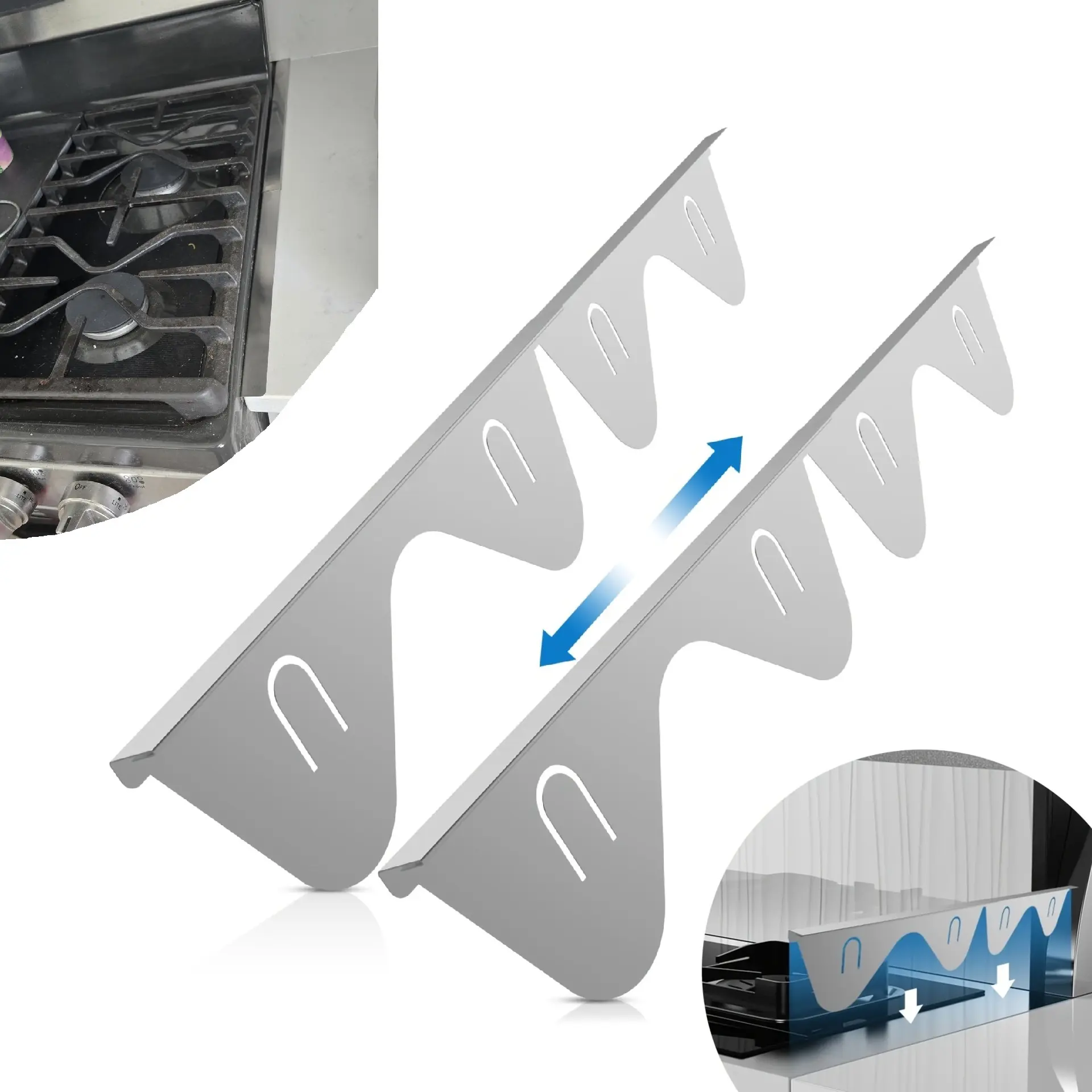 2-Pack Stainless Steel Stove Gap Covers - Adjustable Oven Gap Filler, Heat-Resistant L-Shape Spill Guard, Range Trim Kit, Stove Gap Guards, Heat Resistant and Easy to Clean, Easy retractable Length 13.8" to 27.5", Width 0.79", kitchen gadgets