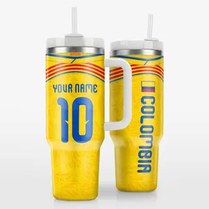 Personalized Colombia Soccer 40oz Tumbler with Handle & Straw, Custom Name Colombian Football Travel Mug, Insulated Stainless Steel Cup Gift