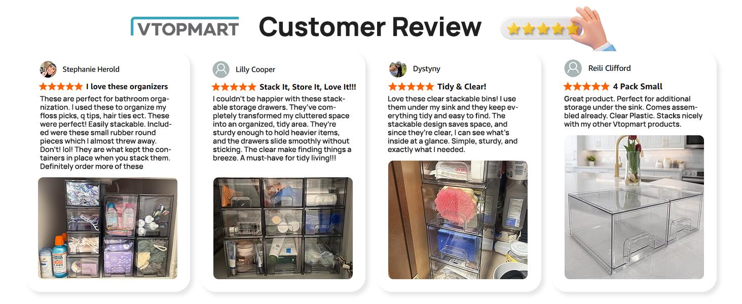 【Bottles Station】Vtopmart Stackable Nursery Set of 5/8 Clear Plastic Organizer Bins for Makeup Beauty Supplies Vanity Bathroom Cabinet Pantry, Multi-Size Flexible Design BPA-Free Safe Water&Dust Proof,dorm essentials,home decor