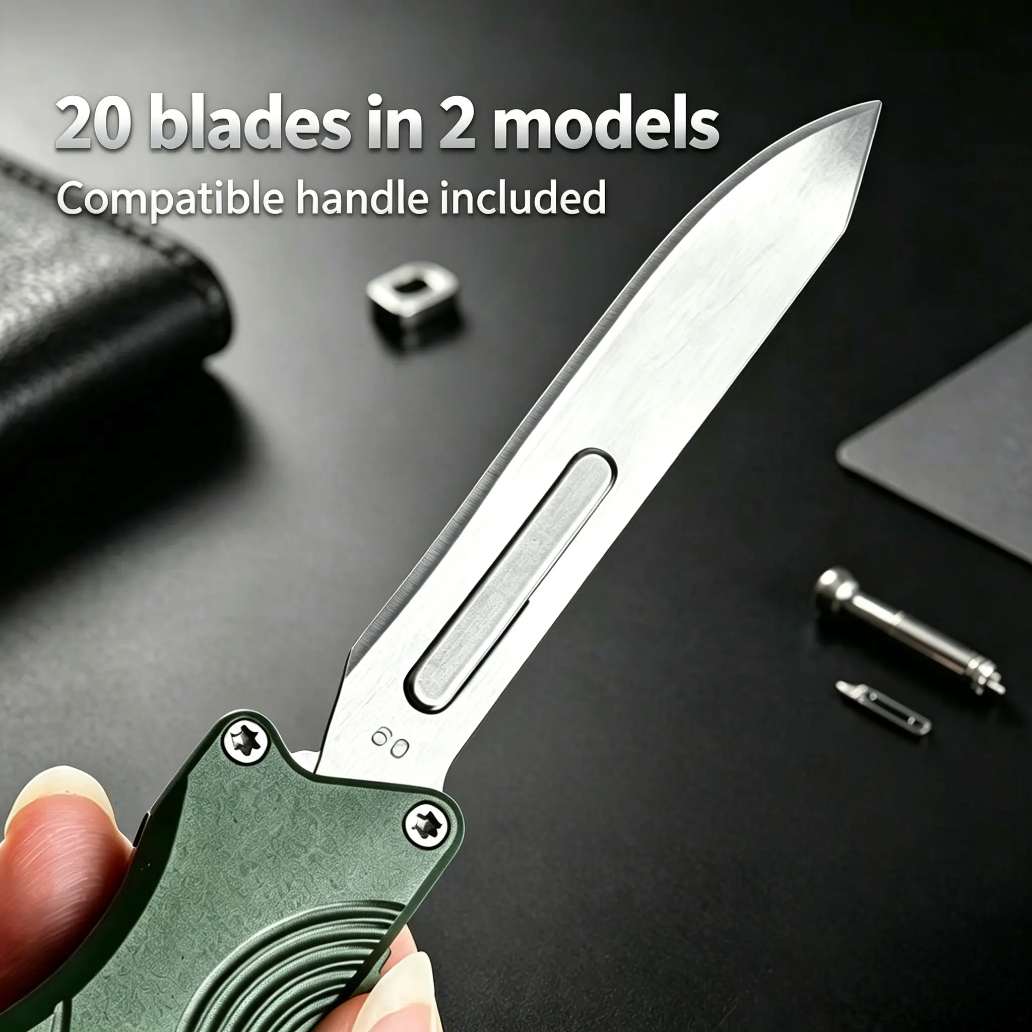 Utility Knife Blades Set with Compatible Aluminum Alloy Handle - 20 Total Blades (10 Size 24, 10 Size 60)