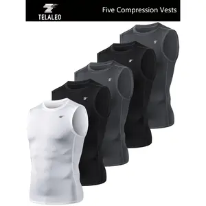 5 Pack Men's Athletic Compression Sleeveless Workout Tank Top, Running Training