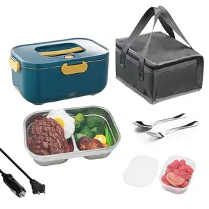 Large Capacity Stainless Steel Thermal Lunch Box Set, Dual Power 12V/110v Portable Food Warmer, Efficient Heating for Car Work Outdoor Use