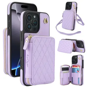 Crossbody Wallet Case for iPhone 16e/16/15/14/13/12/11 Pro Max SE 2022 SE 2020 7 8 Plus X XS Max XR 16 Plus 15 Plus 14 Plus, RFID Blocking Zipper Handbag Purse Flip Cover, Kickstand Folio Case