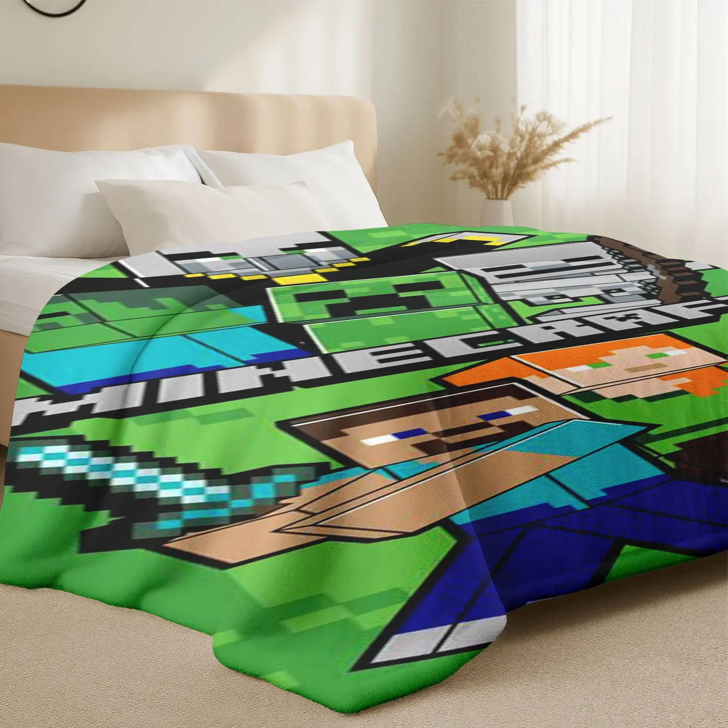 Minecraft Pixel Character Blanket, Classic Block Design, Soft and Lightweight, Perfect Gift for Bedroom Living Room Sofa