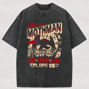 230g Washing, Mothman Terror Strikes In The Sky Printed T-Shirts, High-Quality Batik Cotton Vintage Fashion Brand T-Shirts, Men's T-Shirts, Summer T-S y2k,soulja,concert,Halloween,Gothic,Vintage,Streetwear Graphic Y2K Streetwear Graphic Tee