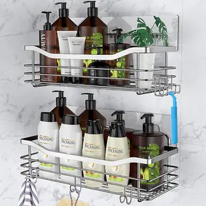 2 Piece Self-Adhesive Bathroom Shower Shelf Organizer, Interior Organization and Storage Decorative RV Accessories, Apartment Essentials, Non-Tracking Adhesive Shower Wall Shelf for Bathroom Storage and Home Décor