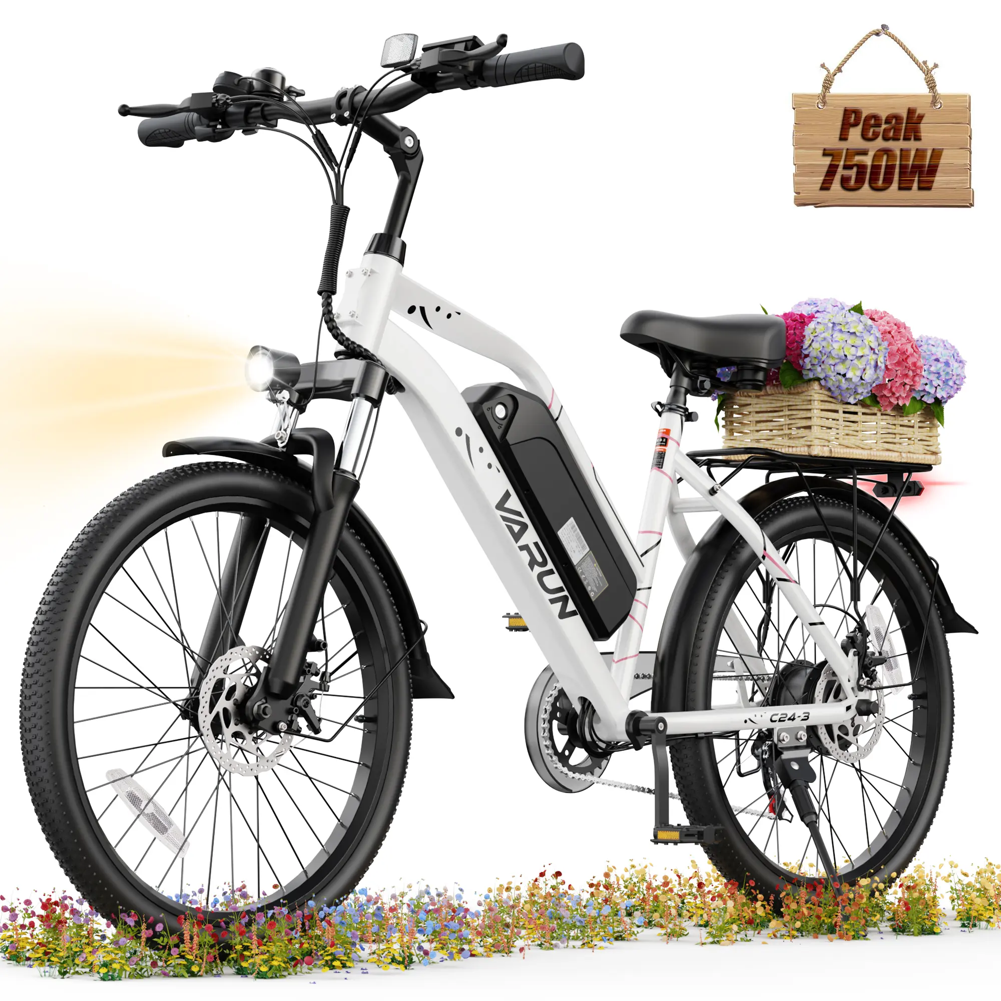 【VARUN Urban Electric Bicycle 】 Step-through frame | 750W brushless motor | Top speed up to 20 mph | 374.4 WH lithium-ion battery | Range up to 40 miles | Professional-grade 7-speed drivetrain | Multiple riding modes | Adult e-bike