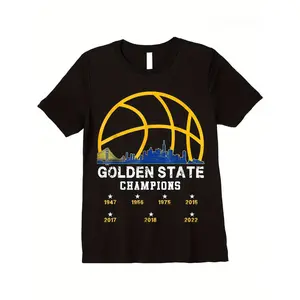 Golden State Champions Basketball T-Shirt for Boys & Girls - 100% Cotton Short Sleeve Tee with Bold Yellow Graphic Print, City Skyline & Star Design, 1947-2024 Commemorative Years, Machine Washable Casual Sports Fan Apparel, Basketball Shirt