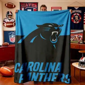 Carolina Panthers Logo Flannel Blanket, Soft Lightweight Warm, Bedroom Holiday Decor, All Seasons, Bed Sofa Office Camping Travel Gift