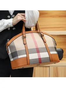 Women's New Genuine Leather Plaid Shell Bag, Versatile Handbag, Large Capacity Shoulder Bag, Crossbody Bag, Stylish and Durable