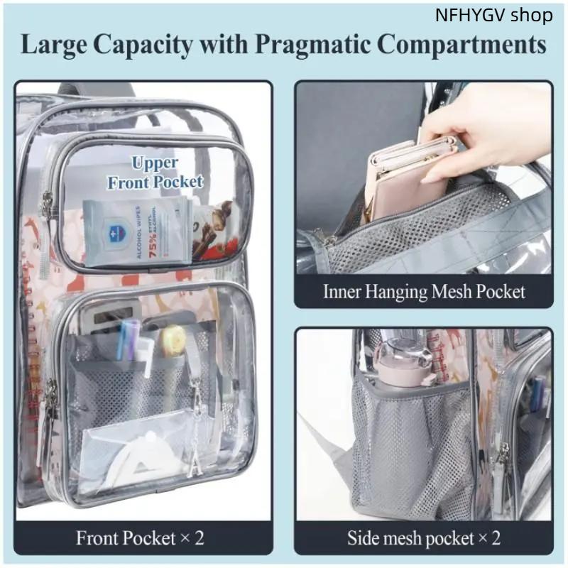 17 Inch Clear Heavy Duty Backpack Spacious Main Bag Fits 16 Inch Laptop Multi Layer Front Pocket Design Durable Transparent School Bag Practical Daily Backpack For Student Class Study Commute And Casual Outdoor Travel Carrying