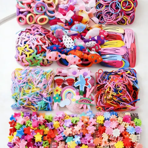 2179 Pcs/Set Girls' Colorful Hair Accessories Sets, Bow, Watermelon, Rainbow, Starfish, Pentagram, Butterfly and Small Flower Barrettes, Kids' Hair Clips for Daily Use, Cute Hair Accessories