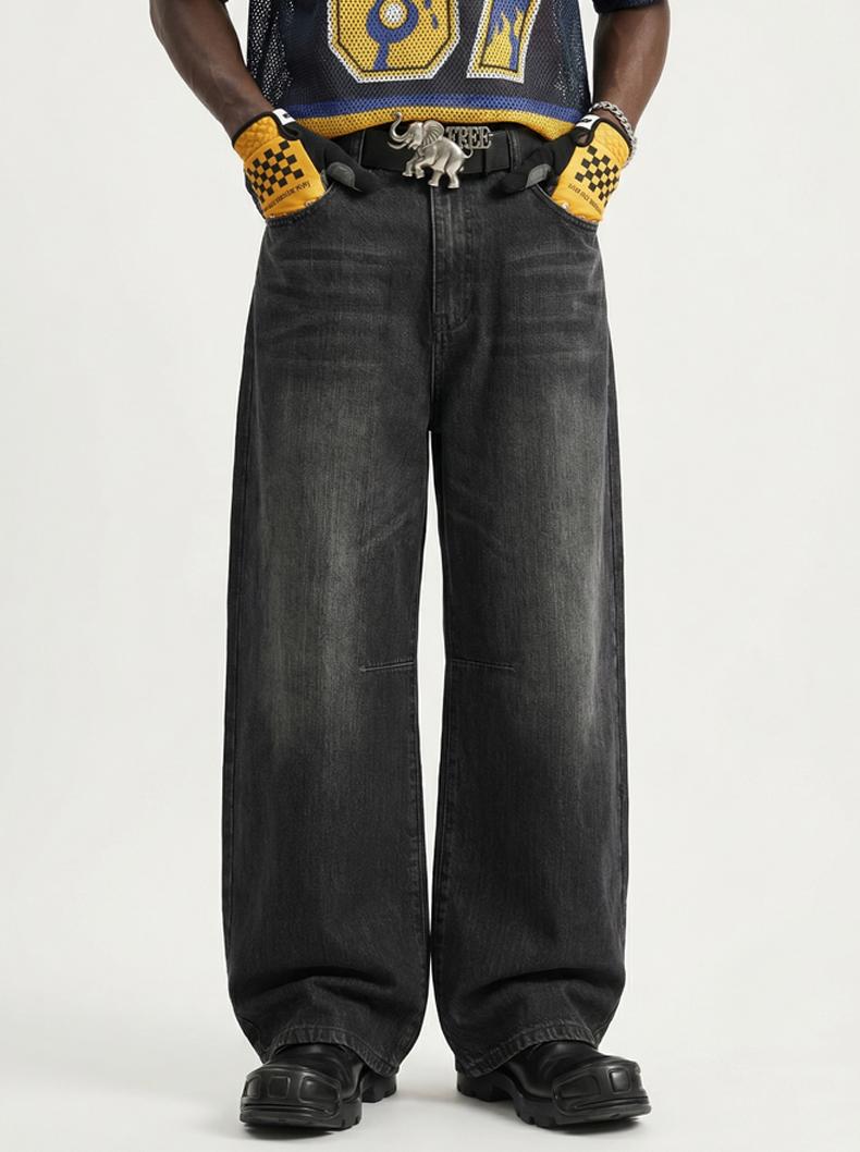 Inflation Y2K streetwear black jeans | embroidered wide-leg denim