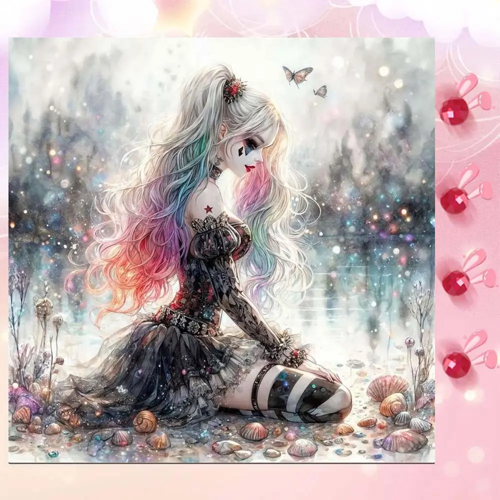 5D DIY Full Drill Round Diamond Painting - Diamond Art Painting Kit Handicraft Rainbow Girl, Butterflies, Seashells Mosaic, Canvas - DIY Wall Decor, Home Wall Decoration, Suitable for Halloween, Christmas, Birthday, and Anniversary Gifts.